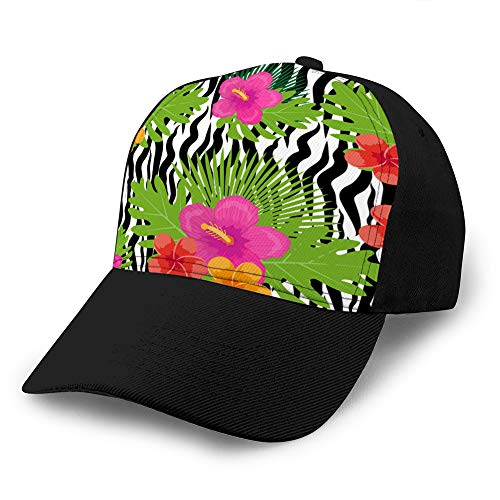 Unisex Mujer Algodón Gorras de béisbol Ajustables Perfil bajo Lavado Papá Sombreros Flores Tropicales Plantas Hojas y Piel Animal Impresión Sombrero de Vaquero
