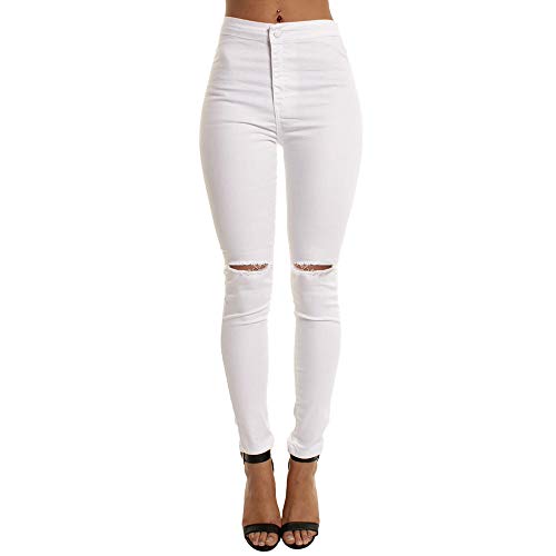 Vaqueros Skinny Elásticos para Mujer Blanco Pantalones De Corte Slim Rasgados De Color Liso para Mujer Negro S-XXL