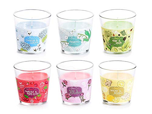 Velas perfumadas en vaso de cristal, juego de 6 velas con fragancias variadas, idea regalo idea bombonera