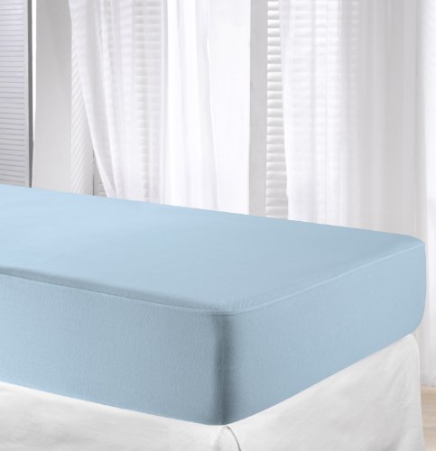 Velfont Protector de colchón y sábana bajera ajustable Jersey, impermeable y transpirable, dos productos en uno, azul claro, 90 x 200 cm