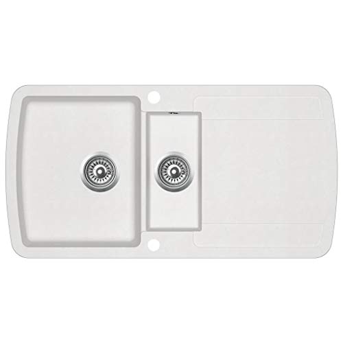 vidaXL Fregadero de Cocina de Granito con Dos Senos Lavabo Cocina Fontanería Piezas de Fontanería y Bricolaje Pileta Escurreplatos Granito Blanco vidaXL Fregadero de Cocina de Granito con Dos Senos Lavabo Cocina Fontanería Piezas de Fontanería y Bricolaje Pileta Escurreplatos Granito Blanco