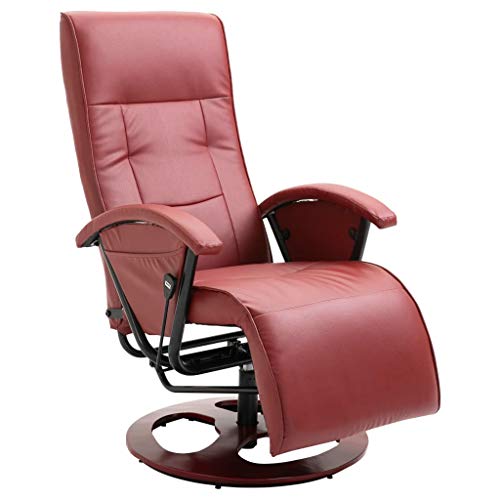 vidaXL Sillón Giratorio para TV con Reposapiés Cuero Artificial Sofás Sala de Estar Salón Comedor Relajante Relax Mobiliario Bricolaje Vino Tinto