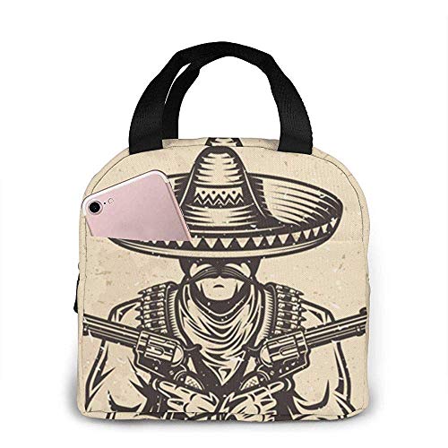 Vintage Wild West Wanted Poster Lunch Bag para hombres mujeres, bolsa refrigeradora con aislamiento a prueba de fugas para el trabajo, escuela, negro Vintage Wild West Wanted Poster Lunch Bag para hombres mujeres, bolsa refrigeradora con aislamiento a prueba de fugas para el trabajo, escuela, negro