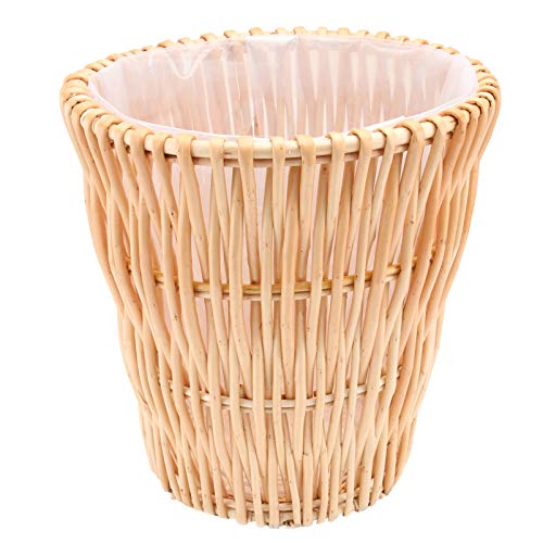 VORCOOL Cesta de mimbre rústico para basura de mimbre tejido, cesta de almacenamiento de juguetes, cesta de lavandería para baño, habitación de polvo, dormitorio, 28 cm (beige)