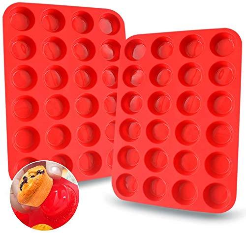 Walfos Mini Molde de Horno para Muffin Silicona - Mini 24 Cavidades Antiadherente Bandejas para Hornear Magdalenas para Muffins, Cupcake, Brownie, Budín, Juego de 2