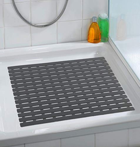 WENKO Alfombra de baño Arinos gris - alfombra para ducha antideslizante con ventosas, Plástico, 54 x 54 cm, Gris