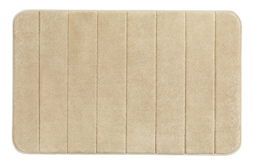 WENKO Alfombra de baño Memory Foam Stripes arena - Alfombrilla para bañera, antideslizante, calidad muy suave con relleno de espuma viscoelástica, Poliéster, 50 x 80 cm