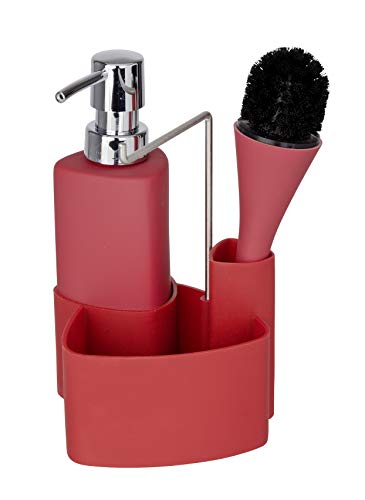 WENKO Conjunto para el fregadero Empire rojo - dosificador detergente para la vajilla Capacidad: 0.25 l, Cerámica Soft-Touch, 11 x 19 x 12.5 cm, Rojo
