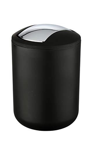 WENKO Cubo con tapa oscilante Brasil S negro - a prueba de rotura Capacidad: 2 l, Plástico (TPE), 14 x 21 x 14 cm, Negro