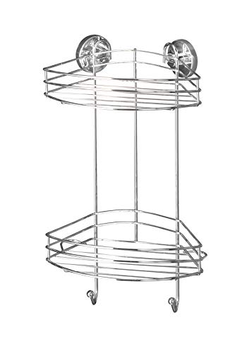 WENKO Vacuum-Loc® rinconera 2 repisas - fijar sin taladrar, Acero, 23 x 43 x 21 cm, Cromo