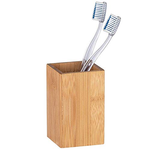 WENKO Vaso higiene dental Padua - Soporte para cepillos de dientes, para cepillos y pasta de dientes, Bambú, 7 x 11 x 7 cm, natural