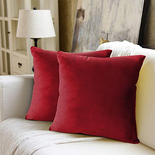 WEYON Juego de 2 fundas de cojín de terciopelo decorativas con cremallera oculta resistente para sofá, dormitorio o coche, terciopelo, Color rojo., 50 x 50 cm