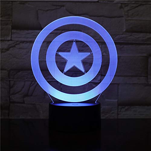 WoloShop Lampara LED Escudo Capitán América Cambia Color USB Luz Nocturna
