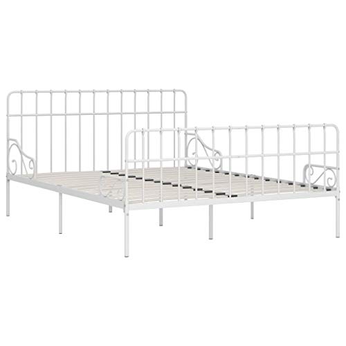 WooDlan Cama Matrimonial Estructura de Cama con Somier Metal Estilo Elegante Blanco 180x200 cm WooDlan Cama Matrimonial Estructura de Cama con Somier Metal Estilo Elegante Blanco 180x200 cm