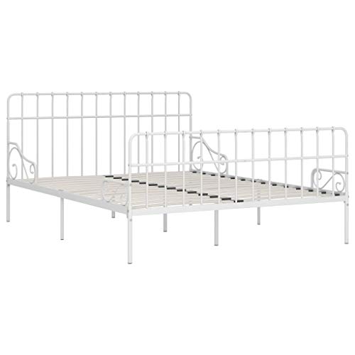 WooDlan Cama Matrimonial Estructura de Cama con Somier Metal Estilo Elegante Blanco 180x200 cm