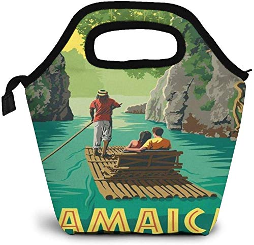 World Vintage Travel Poster Jamaica Rafting In Paradise Bolsa de almuerzo aislada Caja de Bento personalizada Enfriador de picnic Bolso portátil Bolsa de almuerzo para mujeres Chica Hombres Niño