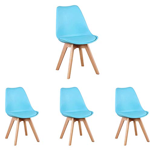 WV LeisureMaster Juego de 4 sillas tulipanes para comedor, sala de estar, cocina, sillas tapizadas, asiento acolchado suave, respaldo ergonómico, color azul