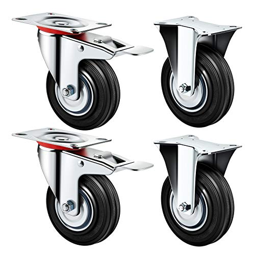 YAOBLUESEA Ruedas de Transporte de transporte Ruedas cargas pesadas rollos de muebles (2 x Ø 125mm rueda fija + 2 x volantes Ø 125mm con freno de 70 kg por ricino ) YAOBLUESEA Ruedas de Transporte de transporte Ruedas cargas pesadas rollos de muebles (2 x Ø 125mm rueda fija + 2 x volantes Ø 125mm con freno de 70 kg por ricino )