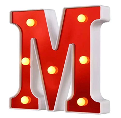 Yuna Letras luminosas LED decorativas de LED, letras del alfabeto blanco (M (rojo)