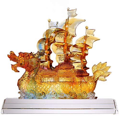 ZAAQ Barco de dragón Chino Artesanías de Vidrio Coloreado Modelo de Barco de Vela Hecho a Mano Decoración de Feng Shui Chino Regalos de Empresa
