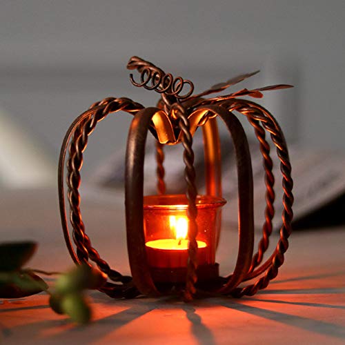 ZSooner Portavelas de calabaza, adorno para fiesta de otoño, eventos de fiesta de Halloween, decoración de día festivo, Acción de Gracias, hogar de hierro forjado retro, cosecha de velas de té