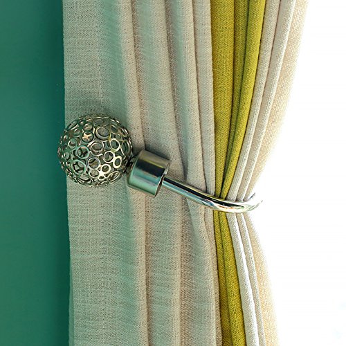 1 par de abrazaderas para cortinas en forma de U, estilo retro, bola hueca de aleación de aluminio, cortinas de cortinas, alzapaños y ganchos 2072 plata