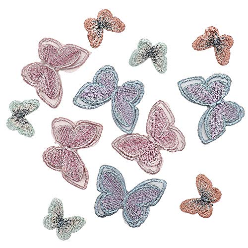 12 piezas de apliques de mariposa mezclados, hilo brillante bordado de coser parches de mariposa, ropa de bricolaje, bolsa/tocado accesorios de diseño