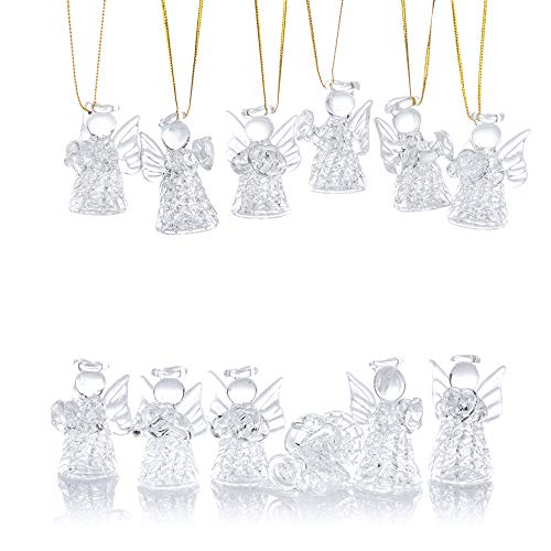 12 Piezas Mini Adornos de Cristal Transparente para el árbol de Navidad de los ángeles Que Cuelgan, Decoraciones Navideñas de Temporada Navideña Colgando Adornos
