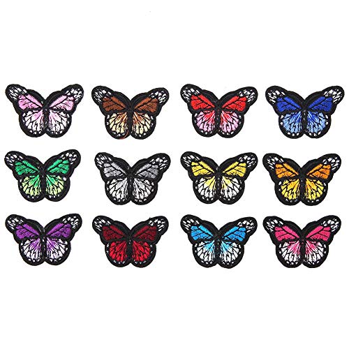 12 piezas parche de mariposa bordado coser en hierro de mariposa en parches parche de reparación de apliques de costura bordada para chaqueta de camiseta DIY