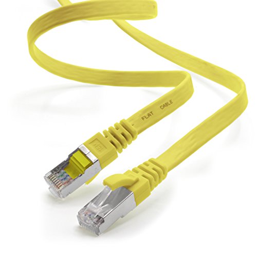1aTTack.de Cable Ethernet LAN Cat.7, RJ45, 10 Gbit/s, Plano, Compatible con Cat.5, Cat.5e y Cat.6 Amarillo - 1 Unidad 15m