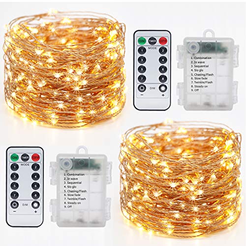 2 Pack Guirnalda Luces, Hepside Luces LED Decoracion 12M 120 LED Guirnalda Luces Pilas 8 Modos Impermeable Luces LED Cadena Micro con Función de Temporizador para Decoración Bodas Fiesta de Navidad