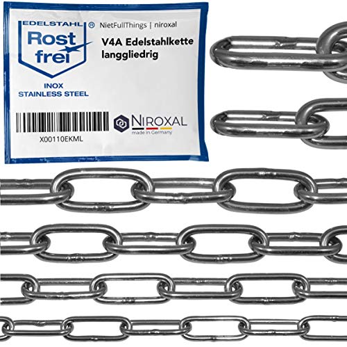 2 piezas 100-cm = 1-metros 3-mm cadena de acero inoxidable de espesor fabricado en V4A de eslabón largo de NietFullThings en cada unidad Cadena de anclaje DIN 5685 DIN 763 1-m