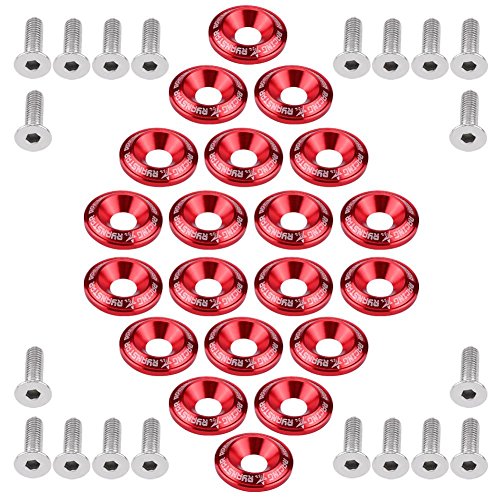 20 piezas kit de tornillos de aluminio, tornillos para parachoques, Juego de pernos de la lavadora del parachoques del motor(Rojo)
