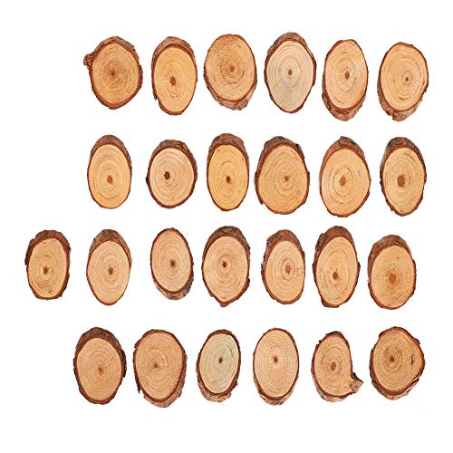 25 piezas de troncos de madera de pino natural, discos de forma ovalada sin terminar, círculos de madera de corteza de árbol para artes, manualidades, bodas, adornos, bricolaje