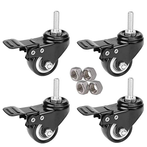 4 ruedas giratorias de 50 mm para uso intenso, de goma, con freno, para carro, de color negro, ruedas para muebles, con tuercas M10x25, de Herrman 4 ruedas giratorias de 50 mm para uso intenso, de goma, con freno, para carro, de color negro, ruedas para muebles, con tuercas M10x25, de Herrman
