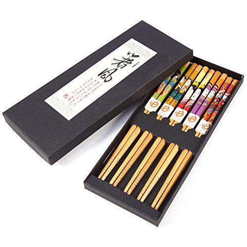 5 pares de palillos japoneses de bambú, caja de regalo, juego de palillos para alimentos