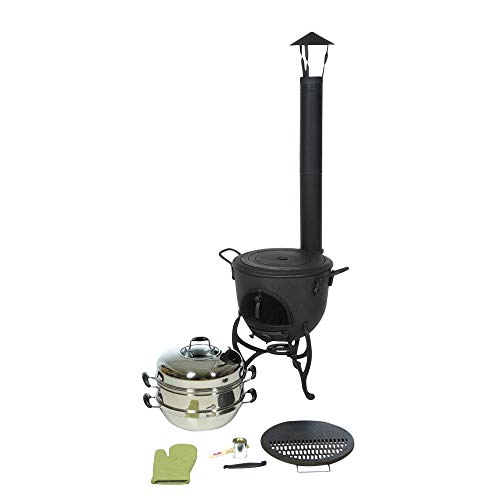 acerto 30171 Estufa Maciza de Hierro Fundido para Patio 45kg * Extremadamente Robusta * Accesorios incluidos * Diseño clásico | Chimenea de jardín Estufa de jardín de Metal | Chimenea