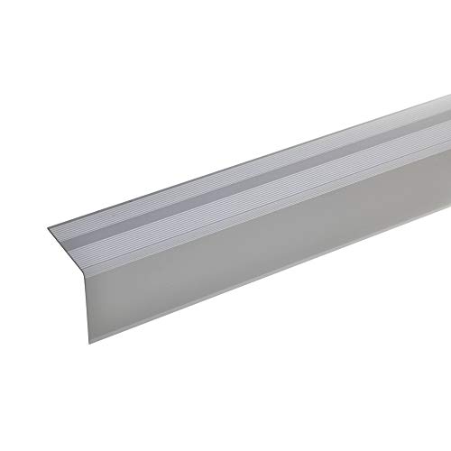 acerto 51128 Perfil angular de escalera de aluminio - 135cm 42x40mm plateado * Antideslizante * Robusto * Fácil instalación | Perfil de borde de escalera perfil de peldaño de escalera