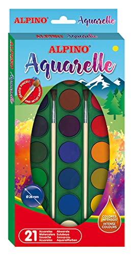 Acuarelas Alpino - Estuche 21 Colores - Cajas de Acuarelas para Niños - Incluye Pincel - Colores Intensos, 28mm diámetro Acuarelas Alpino - Estuche 21 Colores - Cajas de Acuarelas para Niños - Incluye Pincel - Colores Intensos, 28mm diámetro