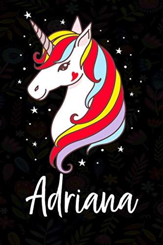 Adriana: Cuaderno de notas unicornio para niña con nombre personalizado Adriana, cuaderno unicornio , perfecto regalo de cumpleaños y navidad o San Valentíno ,110 paginas, Cubierta negra brillante