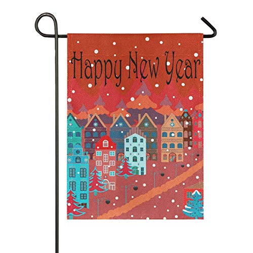 AEMAPE Feliz año Nuevo Casas Bandera de jardín de Temporada Banderas de Patio de Vacaciones al Aire Libre Banderas Decorativas de Temporada AEMAPE Feliz año Nuevo Casas Bandera de jardín de Temporada Banderas de Patio de Vacaciones al Aire Libre Banderas Decorativas de Temporada