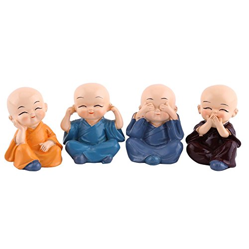 Akozon Decoración de estatuilla de Monjes de Suerte, regalo agradable para decoración de coche, hogar, escritorio, 4pcs