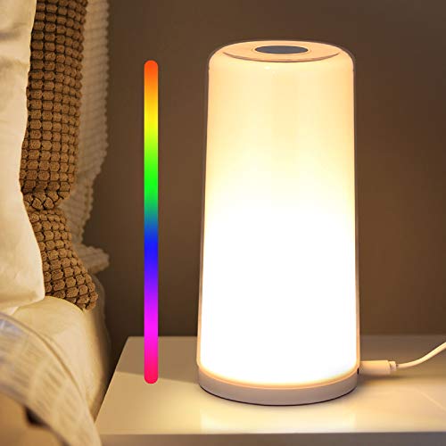 Albrillo RGB Luz Nocturna, Lámpara de Mesita con Control Tactil, Lámpara de Mesa LED con RGB Colores Ajustables y Luz Blanca Cálida Regulable, Lampara de Mesilla para Niños, Dormitorios y Salón