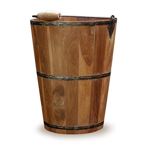 Antikas - Cubo de madera para plantas, cubo decorativo, cubo de almacenamiento con herraje de metal