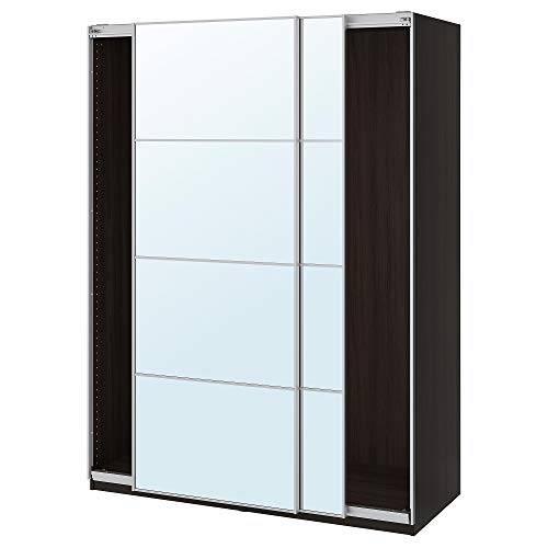 Armario PAX con puertas correderas 150x66x200 cm negro-marrón/Auli espejo vidrio Armario PAX con puertas correderas 150x66x200 cm negro-marrón/Auli espejo vidrio