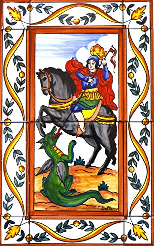 ART ESCUDELLERS Mural Sant Jordi/Santos/Santas/Religiones con Cenefa de cerámica Pintado a Mano. 25 cm x 40 cm. ART ESCUDELLERS Mural Sant Jordi/Santos/Santas/Religiones con Cenefa de cerámica Pintado a Mano. 25 cm x 40 cm.