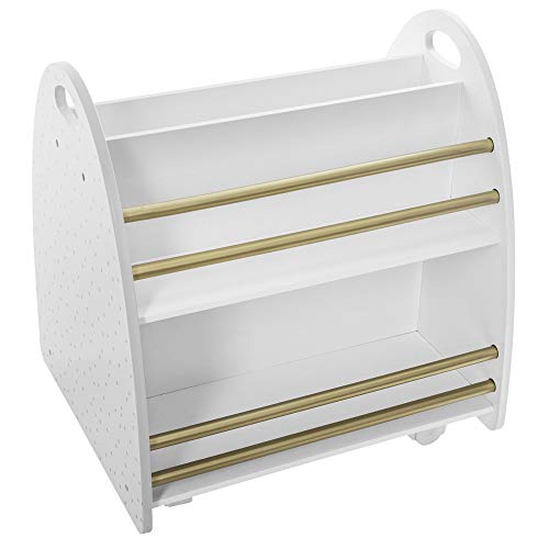 Atmosphera – Estantería Baja con 2 Lados y Ruedas para organizar Libros – Habitación Infantil (Blanco y Dorado)