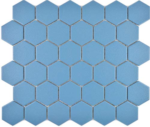 Azulejos de mosaico de cerámica hexagonal azul verde antideslizante cocina suelo baño pared ducha