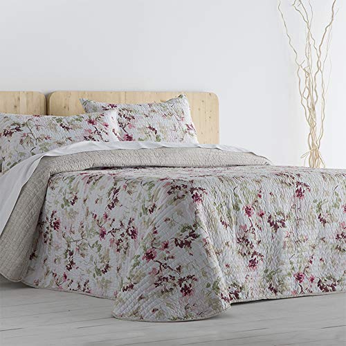 Barceló Hogar - Colcha Boutí Estampada Reversible Sander, Cama 135 cm, Medida 235x270 cm, Incluye 2 Fundas de Cojín 50x70 cm, Esquinas Redondas, Colcha Floreada