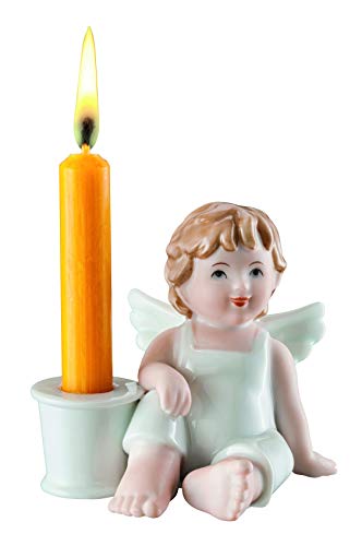 bavaria Figura de Porcelana Engel MAX. Confianza con un candelabro; Aprox. 10 cm; Pintado a Mano, en una Caja de Regalo.